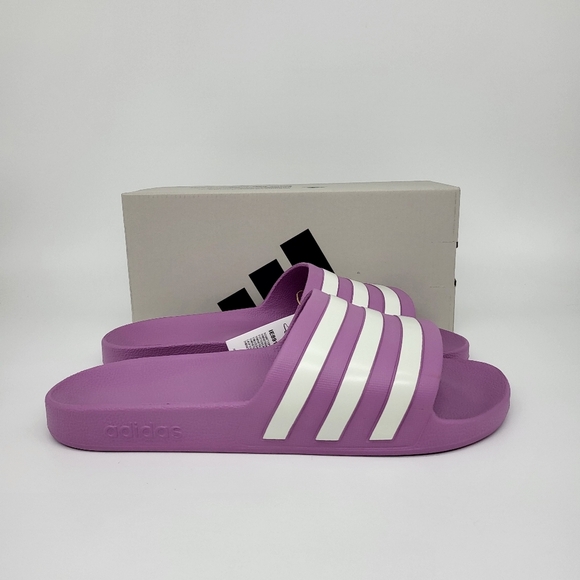 adidas Adilette Aqua Slides Preloved Purple Off White Grey Two Women's Size 11 - Picture 4 of 7